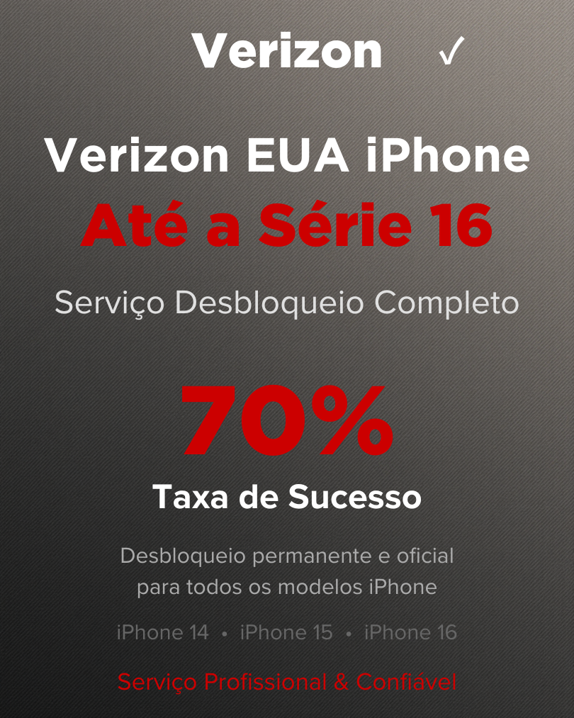 Verizon EUA iPhone - Até a Série 16 - Serviço Desbloqueio Completo - 70% de Taxa de Sucesso