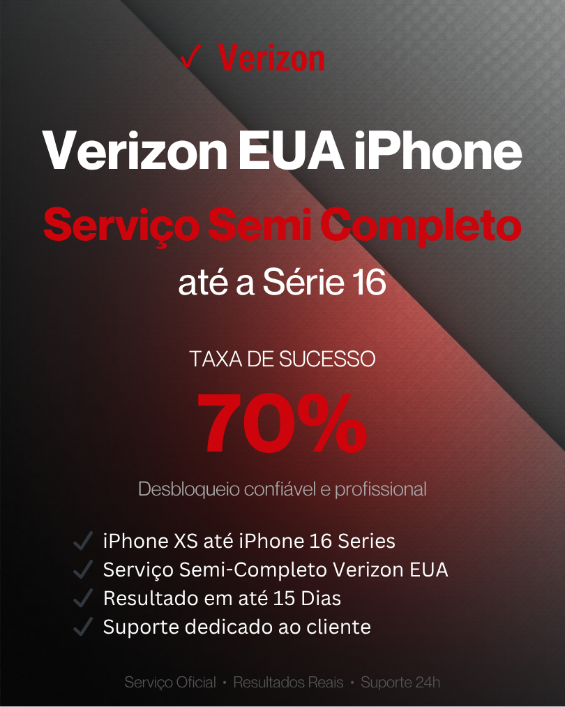 Verizon EUA iPhone - Serviço Semi Completo até a Série 16 - Taxa de sucesso de 70%